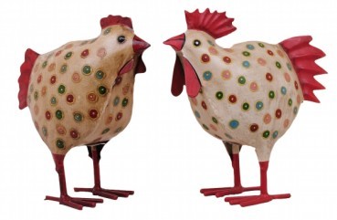 Hahn und Henne Set mit Punkten mittel Metallfigur 22x10x22
