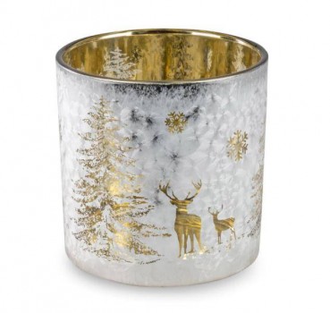 Windlicht Hirsch Glas groß silber gold 15x15cm Formano
