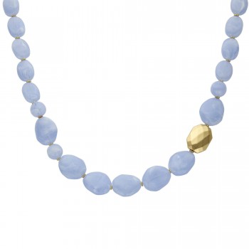 Kette Kiesel hellblau mit goldfarbiger Facettenperle Modeschmuck von Biba