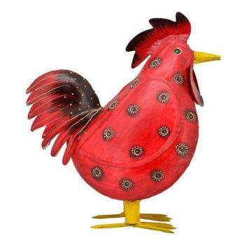 Hahn rot mit Punkten groß Metall 24x16x44 cm von Exner