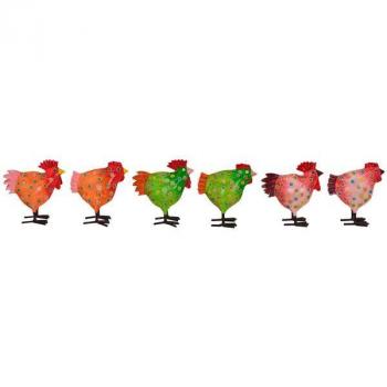 Preview: Hahn und Henne Set orange mit Punkten mittel Metallfigur 22x10x22