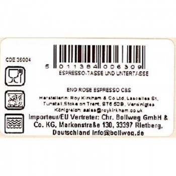 Espressotasse mit Unterteller English Rose von Roy Kirkham 130ml