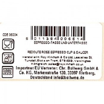 Espressotasse mit Unterteller 13m ml Redoute Rose von Roy Kirkham