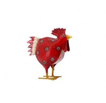 Hahn rot m.Punkten mittel Metall 20x9x22cm