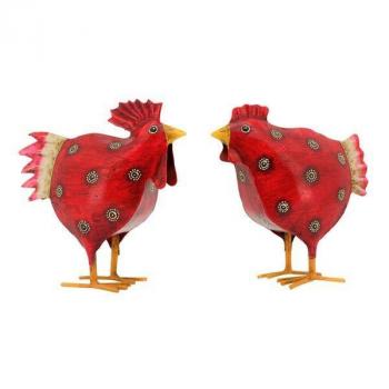 Preview: Hahn rot m.Punkten mittel Metall 20x9x22cm