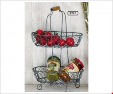 Korb-Etagere oval 2stufig Metall mit Holzgriff