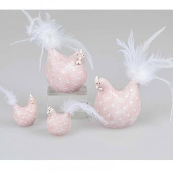 Hühner rosa und Federn 6cm