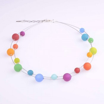 Kette Emilia bunt leuchtend 2-reihig 10+14mm Polarisperlen 42cm