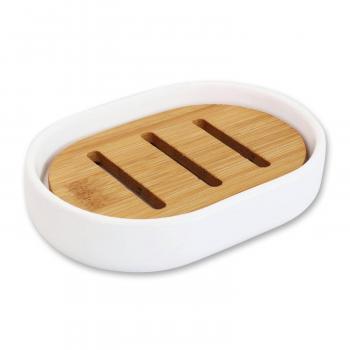 Seifenschale Porzellan oval mit Bambuseinsatz von Florex