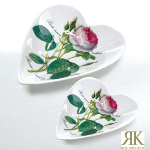 Porzellanschale Herz 18cm mit der Redoute-Rose von Roy Kirkham