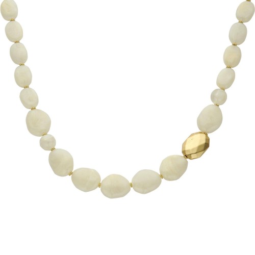 Kette Kiesel cremefarben - Facette goldfarben Modeschmuck Vintage Retro von Biba