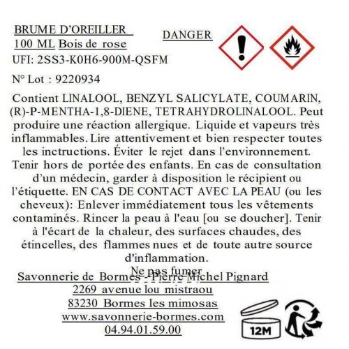 Bois de Rose Duft für Textilien Savonnerie de Bormes 100ml