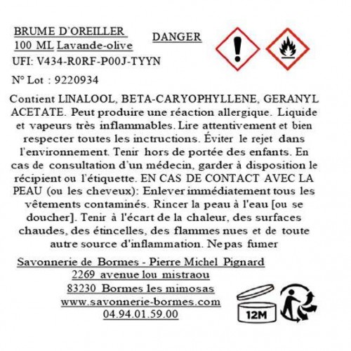 Lavendel-Olive Duft für Textilien Savonnerie de Bormes 100ml
