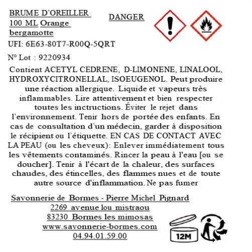 Orange Bergamotte Duft für Textilien Savonnerie de Bormes 100ml