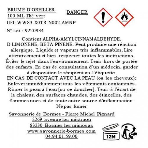 Grüner Tee Duft für Textilien Savonnerie de Bormes 100ml