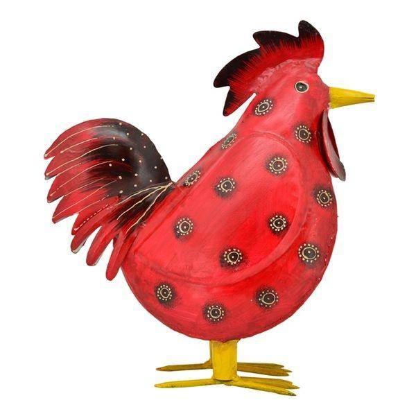 Hahn rot mit Punkten groß Metall 24x16x44 cm von Exner