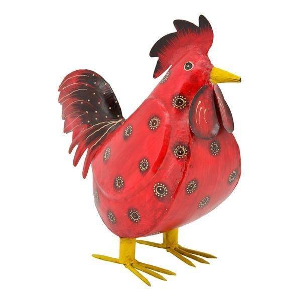 Hahn rot mit Punkten groß Metall 24x16x44 cm von Exner