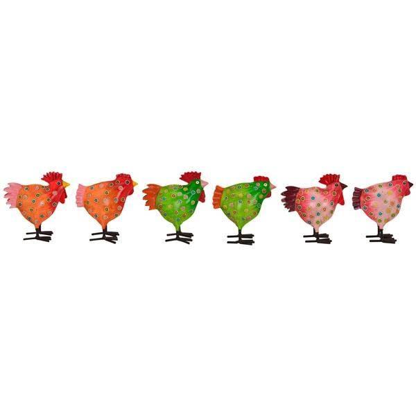 Hahn und Henne Set orange mit Punkten mittel Metallfigur 22x10x22