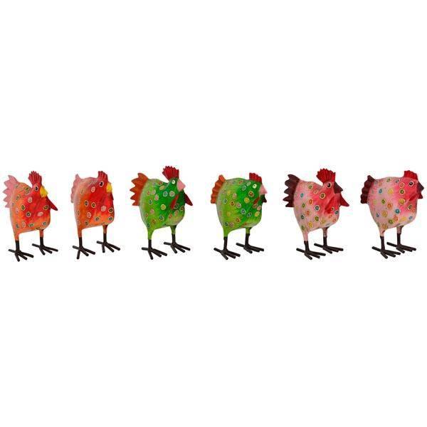 Hahn und Henne Set orange mit Punkten mittel Metallfigur 22x10x22