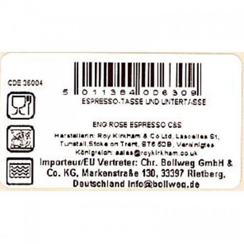 Espressotasse mit Unterteller English Rose von Roy Kirkham 130ml