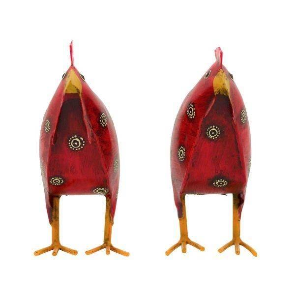 Henne rot mit Punkten mittel Metallfigur 20x9x22