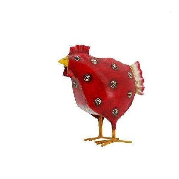 Hahn und Henne Set rot mit Punkten mittel Metallfigur 20x9x22