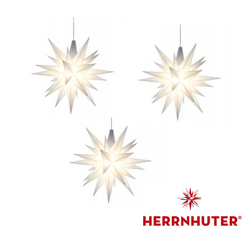 3 Weihnachtssterne weiss 13cm im Set mit Netzteil original Herrnhuter